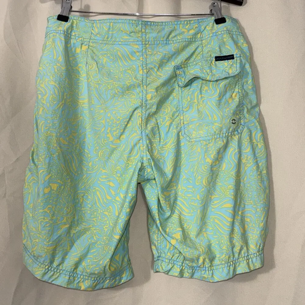 Lilly Pulitzer Mens Board Shorts Swim Trunks Size 34 Aqua Lime Tropical Surf
